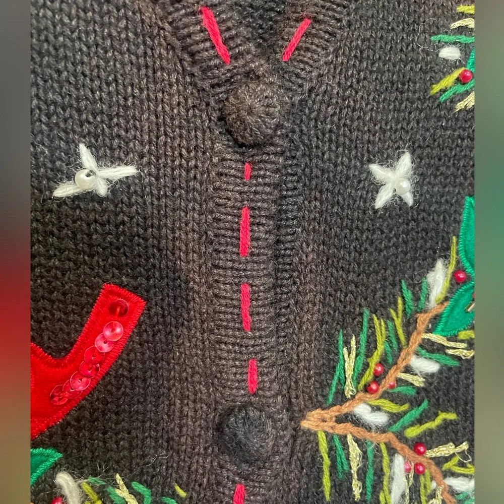 Vintage super ugly Christmas sweater vest. Contest winner. Cardinal - Picture 2 of 6